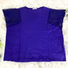 美品 ヌエビス NUEVIS シースルー袖 カットソー Tシャツ ブルー M
