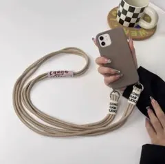 iPhone12miniケース　他の機種もあり　ショルダーケース　紐付　ベージュ