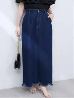 ナチュラルクチュール 裾フリンジスカラップデニムスカート