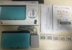(動作確認済み)ニンテンドー3DS LL ターコイズブルー＋カセット5本セット