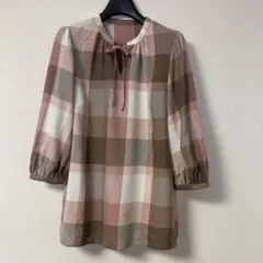 ブルーレーベルクレストブリッジ　７分丈　カットソー　ピンク　チェック　ブラウス