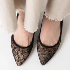 美品✨ダイアナ　立体パール付きチュールレースパンプス　22.5cm 黒