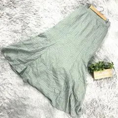 美品【earth music&ecology】チェック柄ロングスカート(F)緑系