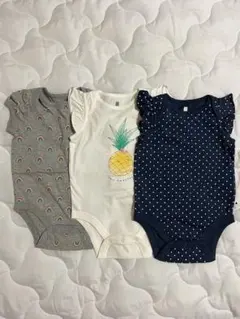 未使用 ベビーギャップ 80 ロンパース 3枚 セット グレー 白 紺