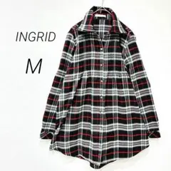 イングリッド チェックシャツワンピース M フレアシルエットカジュアル お出かけ