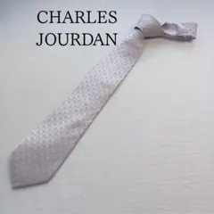 シャルルジョルダン メンズネクタイ 薄桃色 小紋柄 シルク 定番【n8246】