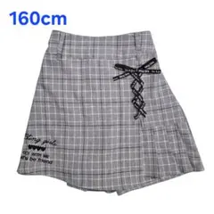 160cm Bling Girls チェック柄 キュロット スカート風 グレー