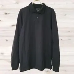 A1268 L.L.Bean ポロシャツ 長袖(L) 黒 無地 綿/コットン
