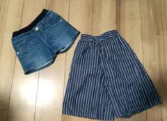 女の子 デニムショートパンツ130、ストライプのガウチョパンツ120、2点
