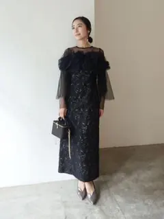 LAGNAMOON LADYボリュームチュールジャガードドレス BLACK