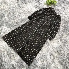 N WITH.【M相当】黒 花柄 Aライン ロング ワンピース 長袖 裏地付き