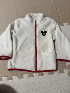 ミッキーマウス刺繍 ホワイトフリースアウター