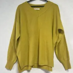 ニット　薄手　マスタードイエロー　Ｖネック　F