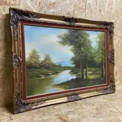 金閣寺 油絵 風景画 額縁入り ビンテージ 古道具 壁掛け アート 昭和