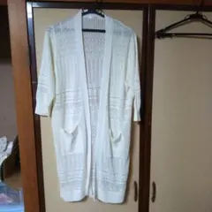 CINEMA CLUB レース編みカーディガン 白色