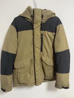 【古着】カーキ/ブラック フード付きダウンジャケット
