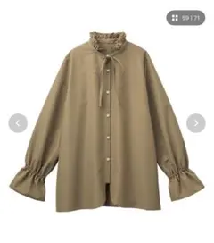 【近日中削除/値下げ】RANAN プチフリルリボン付きブラウス／ベージュM