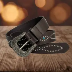 【Brown】 y2kウエスタンベルト　アメカジ スタッズベルト ターコイズ