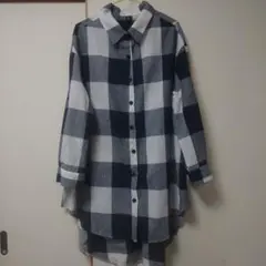 春夏　チェック柄シャツチュニック　丈長めのサムネイル