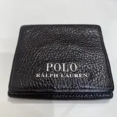 ポロラルフローレン 二つ折り財布 ペブルドレザー ブラウン マルチストライプ