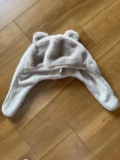 くま耳 もこもこ帽子 キッズ 52cm ベージュ 防寒 帽子 耳付き 子供用