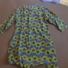 ひまわり柄 長袖 ひざ丈ワンピース