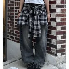 ブラック・チェック デニムパンツ S 新品のサムネイル