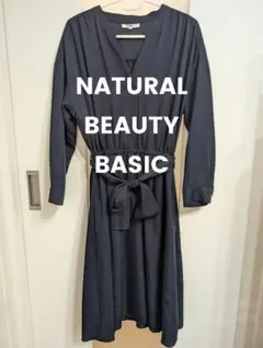 ネイビー ワンピース リボン 紺 NATURAL BEAUTY BASIC