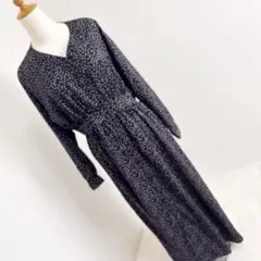 ネイビー ドット柄 ロングワンピース AMERICAN HOLIC Free