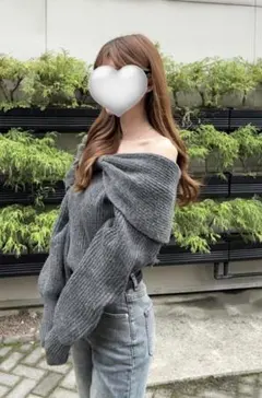 GRL リボンカラーオフショルダーニットトップス(mb1600)