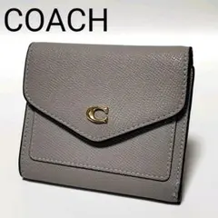 美品✨　COACH　コーチ　折り財布　グレージュ　レザー　C金具　シンプル