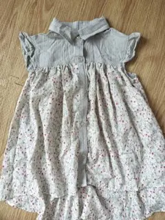 グレー 花柄 襟付きチュニック