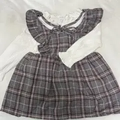 80 フォーマル 長袖ワンピース 女の子 チェック セレモニー 入園式 入学式