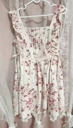 y2k❤️ 00s LIZLISA 花柄 レースアップ バックリボンミニワンピース