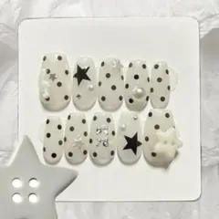 ネイルチップ つけ爪 韓国 ドット 星 リボン ウィッシュコア バレエコア