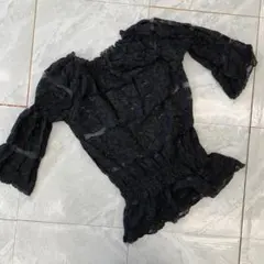 BOUTIQUE nicole ブラウス 七分袖 オフショルダー 花柄 ブラック