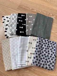 モノトーングレー系ダブルガーゼ綿生地　ハギレセット 10枚