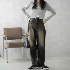 WEGO/ヴィンテージウォッシュカーブデニムパンツ ブラック系 S タグ付き