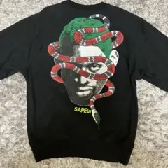 SAPEuR ロングスリーブTシャツ ブラック デニスロドマン 花札柄 猪鹿蝶 