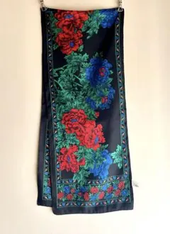 イタリア製　シルク　ストール　牡丹　花柄　ビンテージ　ヴィンテージ 黒