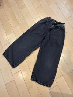【トレンド】GU タック ワイドデニム パンツ ブラック 140cm Sサイズのサムネイル
