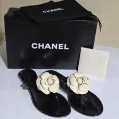 美品 CHANEL イタリア製 カメリア ラフィア フラットミュール 35.5