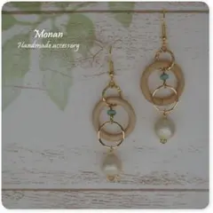 ★ホワイトウッド★ ウッドリング＆コットンパール　サークルピアス