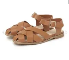 SHIPS ブラウン クロスストラップ サンダル 23cm キャメル