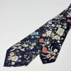 美品 希少 GUCCI グッチ フラワー柄 シルク100 ネクタイ ネイビーのサムネイル