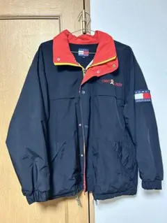 トミーヒルフィガー ナイロンジャケット 90s ネイビー 刺繍ロゴ 古着