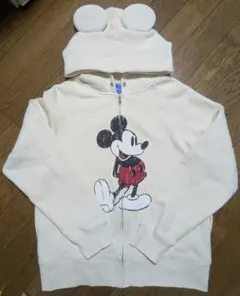 ディズニー　ミッキー　耳付き　パーカー　白　男女兼用