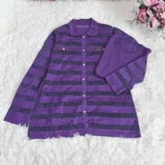 3212 半袖トップス＆長袖カーディガン2点セット アンサンブル ニット 紫