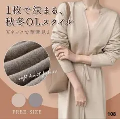 LL FIERTE ニットワンピース ベージュ Vネック ワンピース フリー