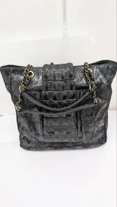 クロコダイル風黒ハンドバッグ 中型